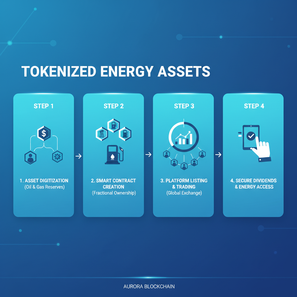 sleek blockchain platform dashboard showing tokenized oil gas assets, futuristic UI, blue tones