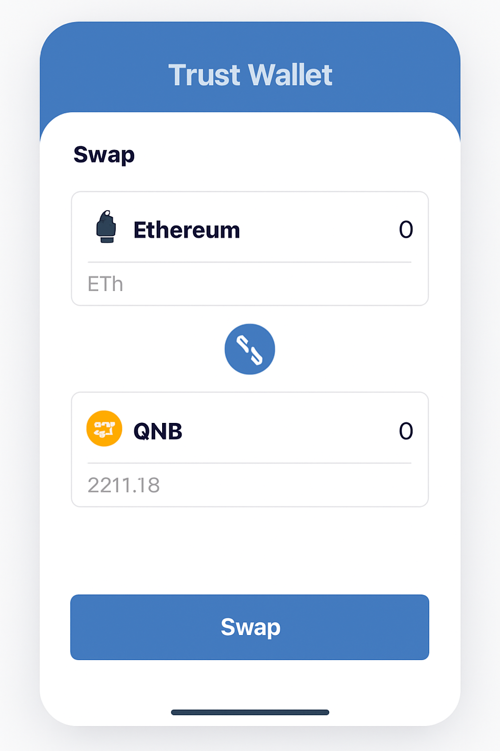 Trust Wallet swap screen with BNB selected as the token to receive, showing current BNB price.