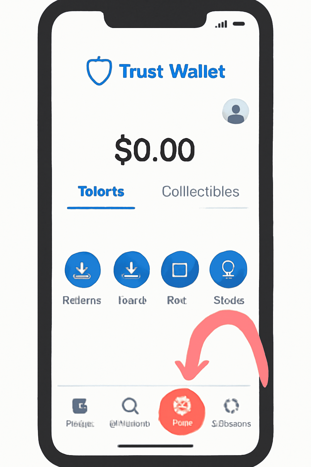Trust Wallet app screen highlighting the 'Swap' button at the bottom navigation bar.