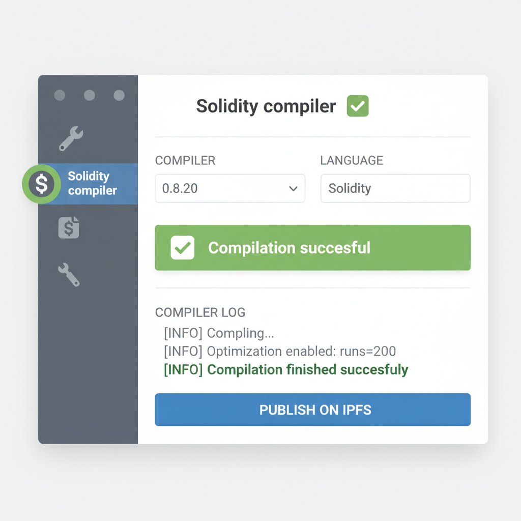 Remix IDE compiler tab showing successful compilation
