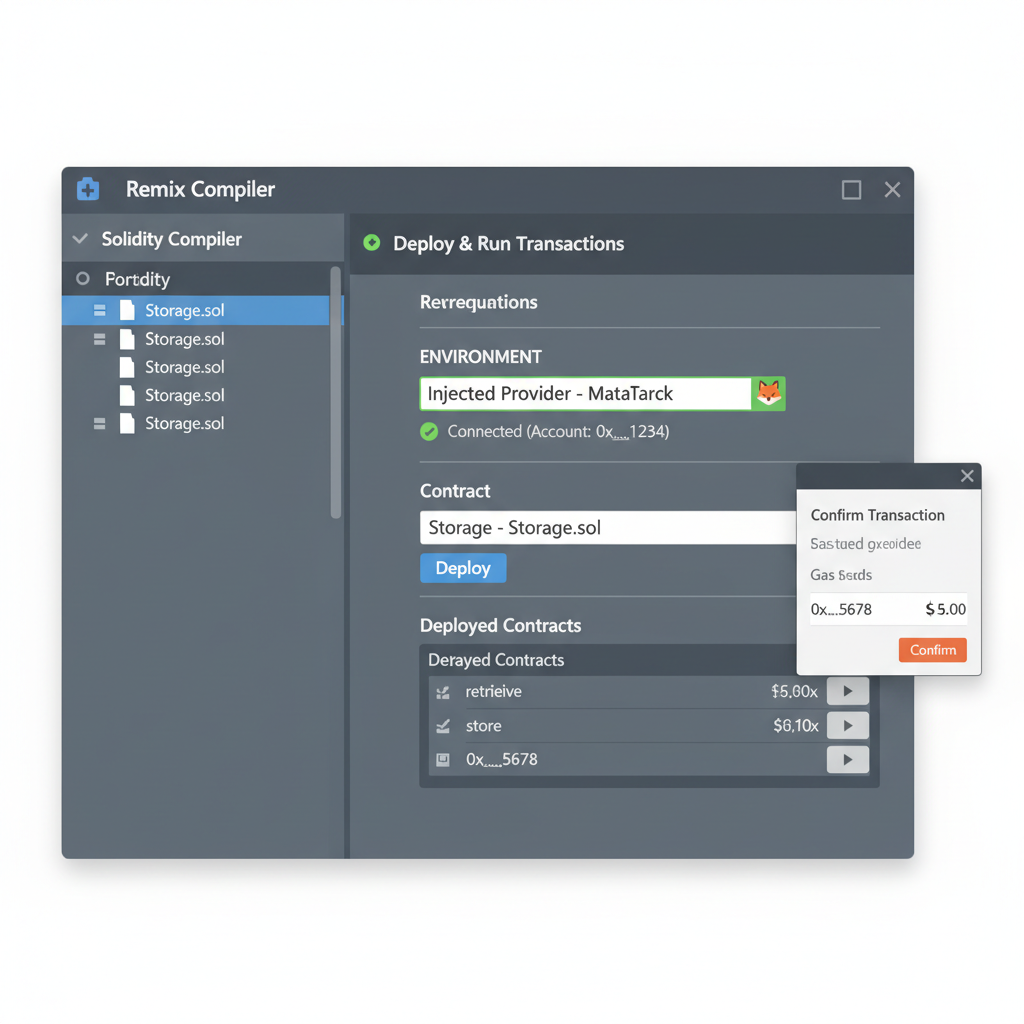 Remix IDE deploy tab connected to MetaMask injected provider