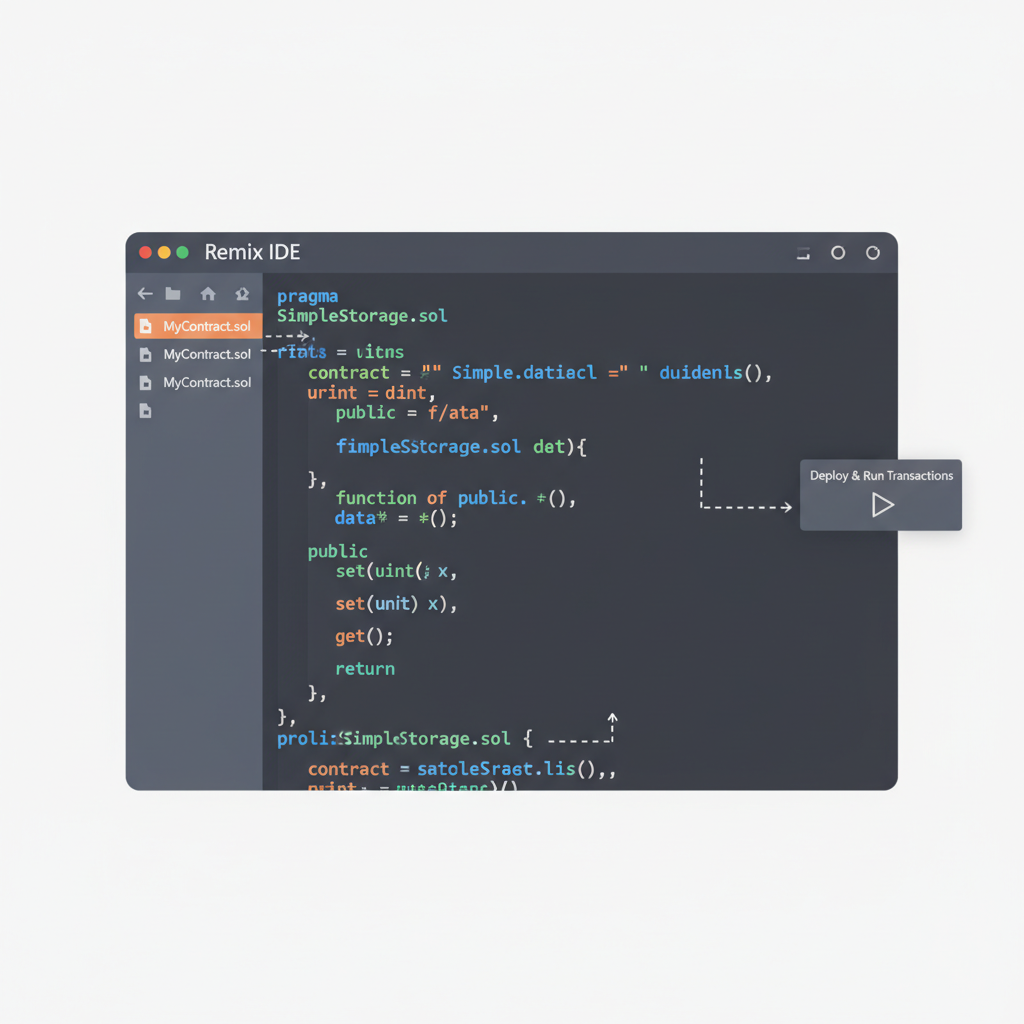 Remix IDE editor with Solidity smart contract code loaded