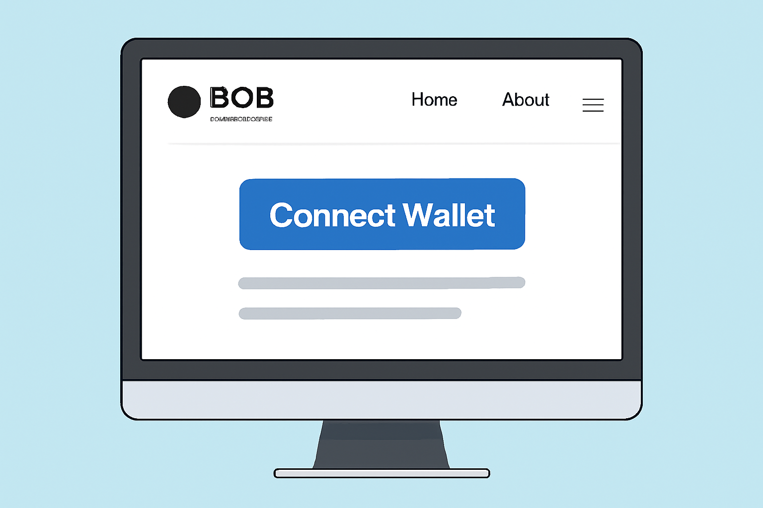 A computer screen displaying the BOB Gateway website interface, with a prominent 'Connect Wallet' button and a clean, modern design.