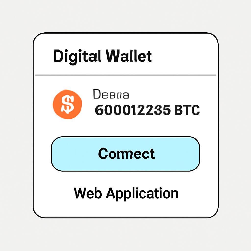 A digital wallet interface showing a Bitcoin balance and a 'Connect' prompt to a web application.