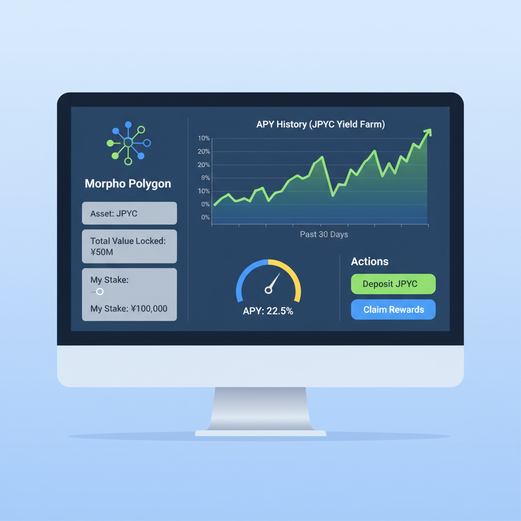 DeFi dashboard monitoring APY chart for JPYC yield farm on Morpho Polygon
