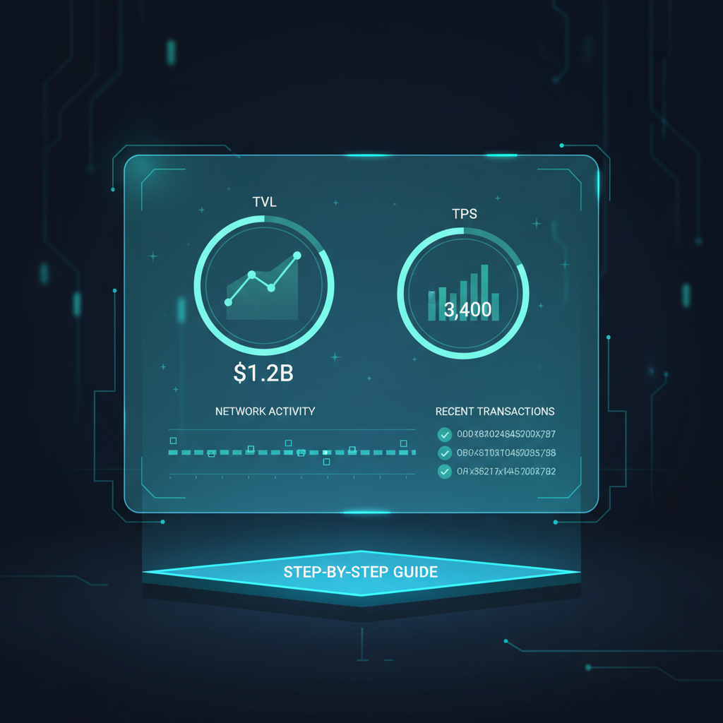 real-time blockchain monitoring dashboard with charts TVL TPS, holographic display, high-tech analytics interface