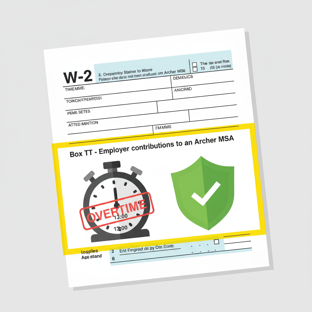 W-2 form highlighting Box TT with overtime clock and green tax shield