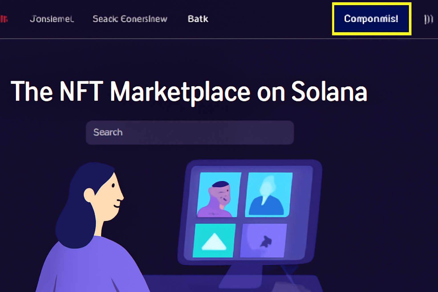 Clean screenshot of Magic Eden homepage with wallet connect button highlighted, Solana theme, modern UI