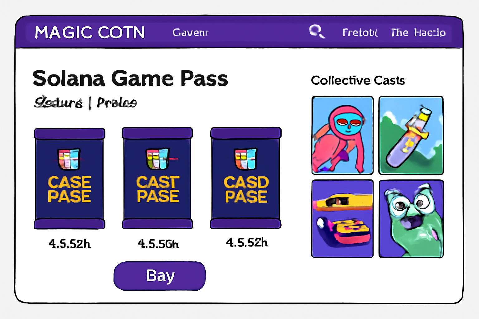 Magic Eden NFT page showing Solana Game Pass Season 1 packs, collection cards preview, vibrant gaming art