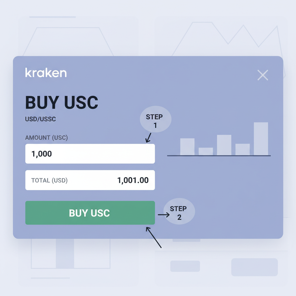 photorealistic screenshot of Kraken trade interface buying USDC with USD pair