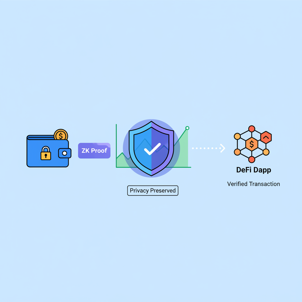 wallet user submitting ZK proof to DeFi dapp privacy shield blockchain