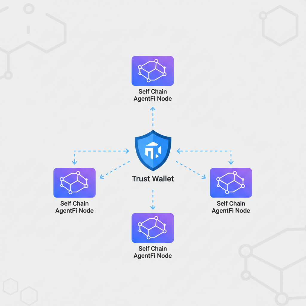 blockchain network diagram connecting Trust Wallet to Self Chain AgentFi nodes