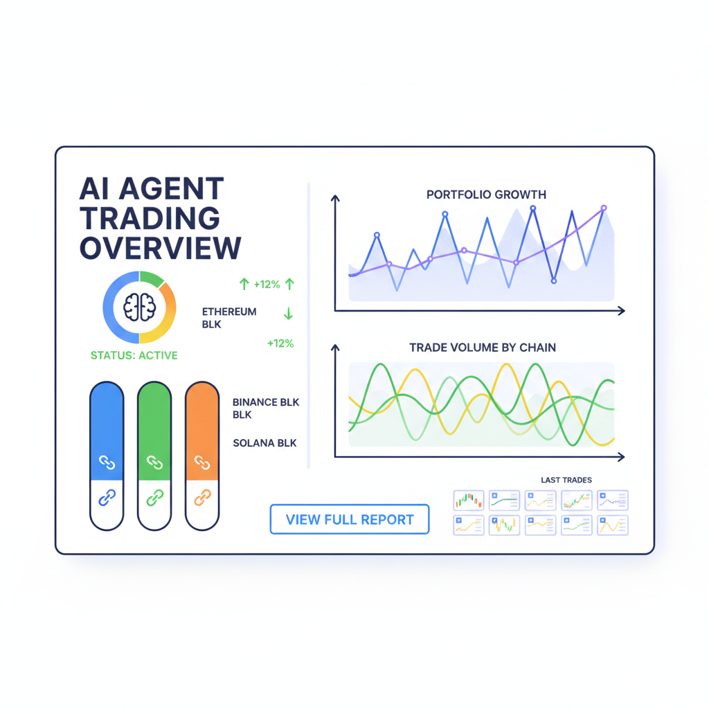 dashboard monitoring AI agent trades with charts on multiple blockchains