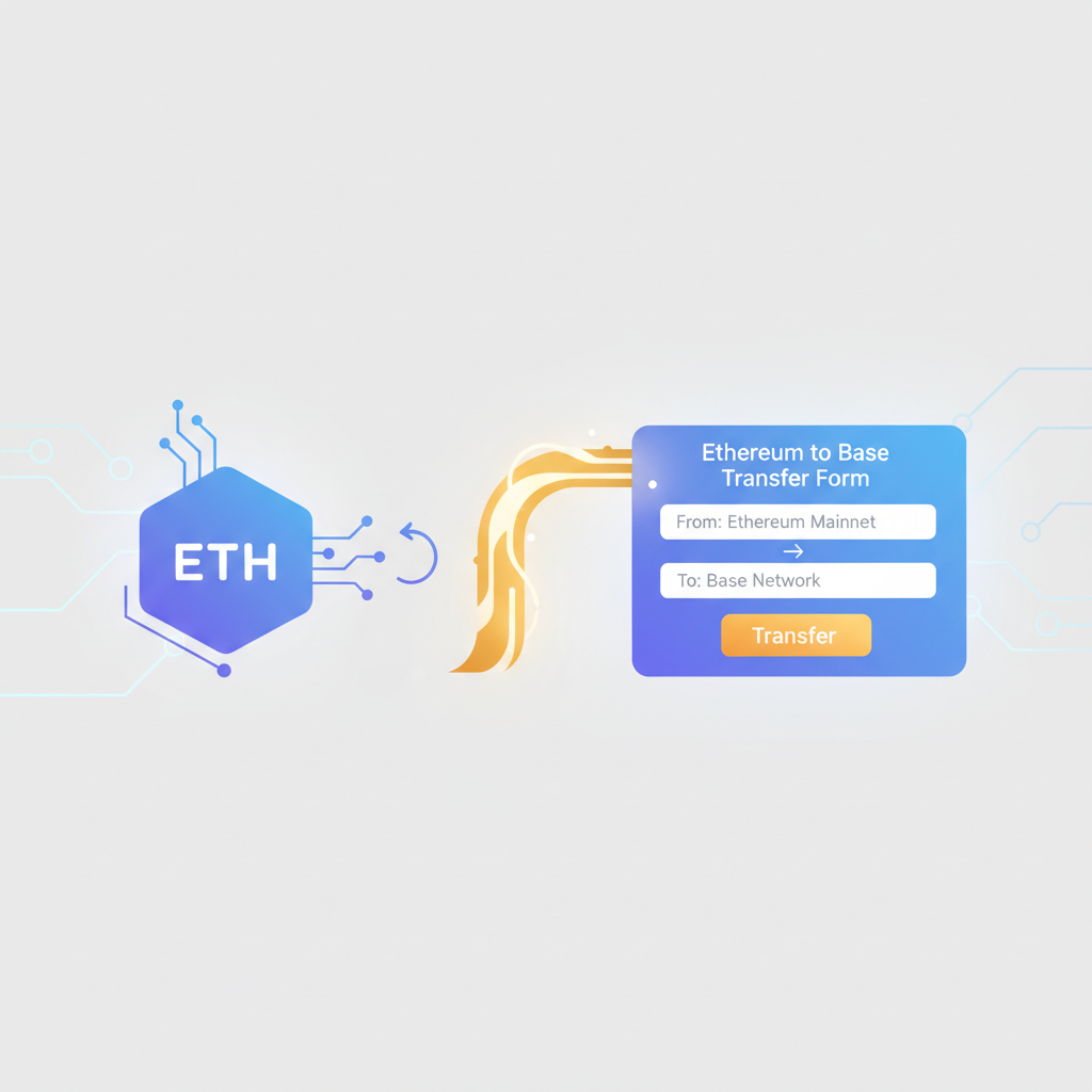 Bridging ETH interface with Ethereum to Base transfer form, glowing animation