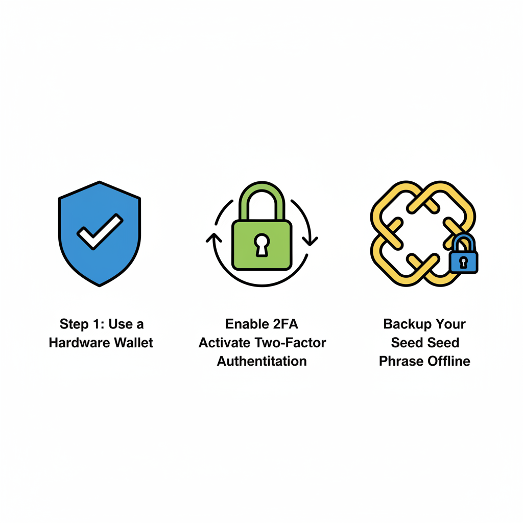 Crypto security checklist icons, shield and locks