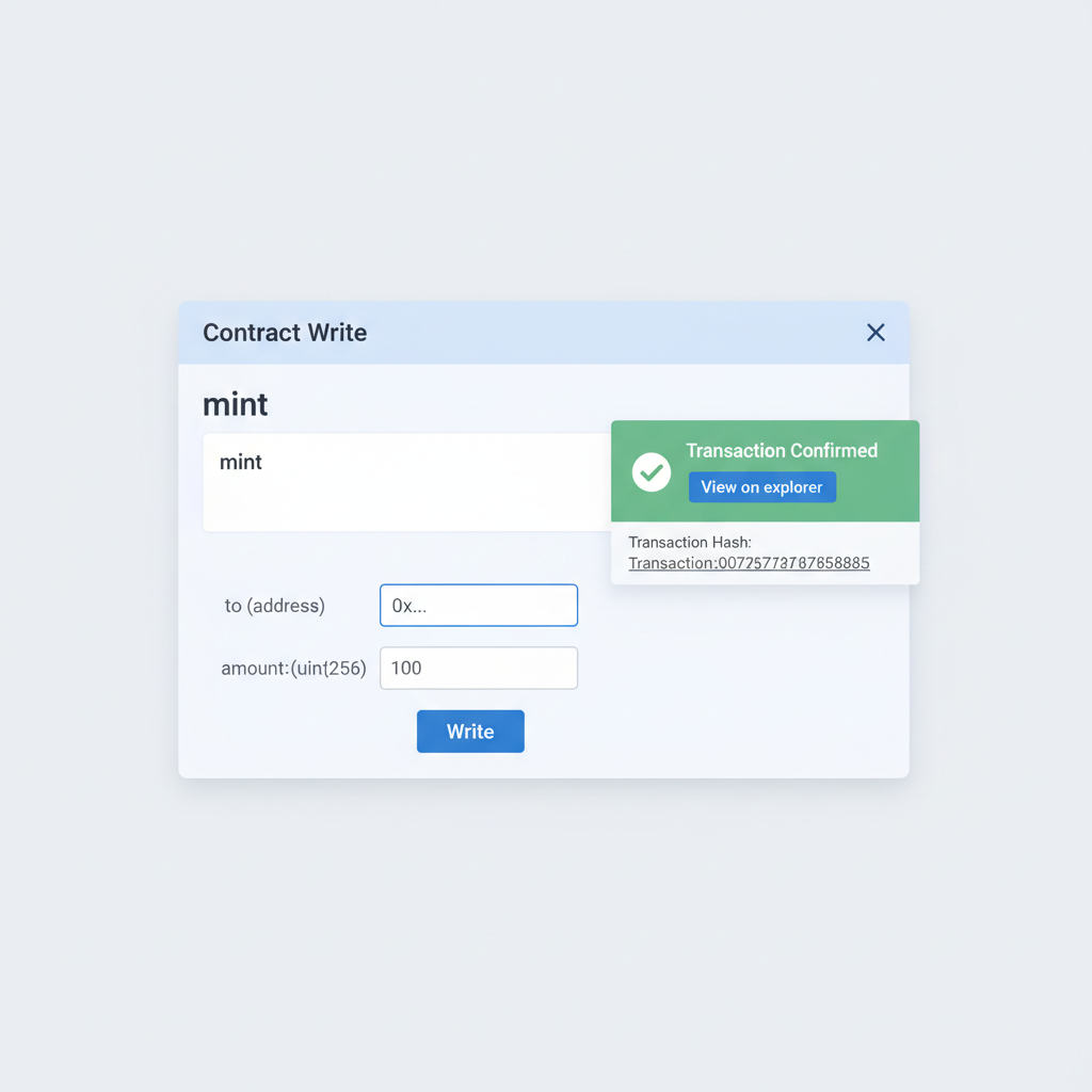 Basescan contract interaction tab minting tokens, successful TX confirmation