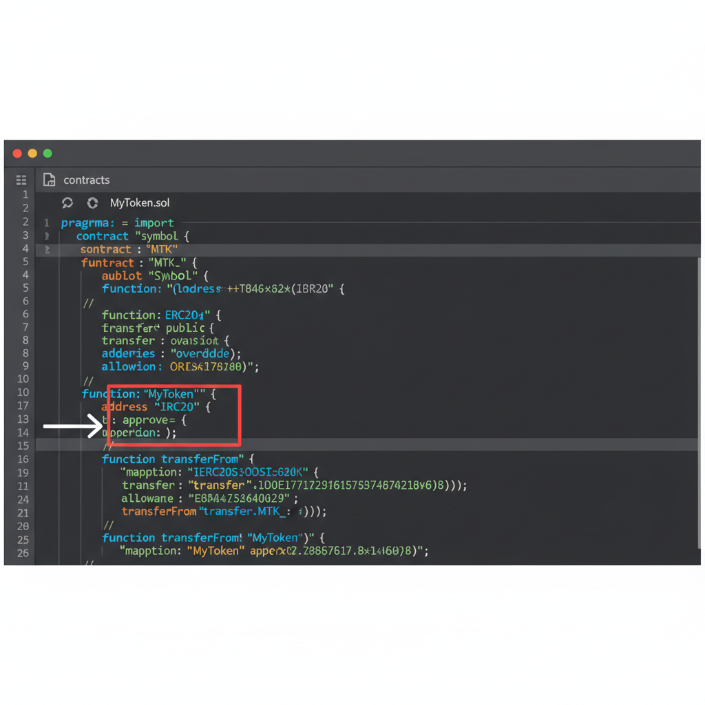 Remix code editor with ERC-20 Solidity code highlighted, dark theme