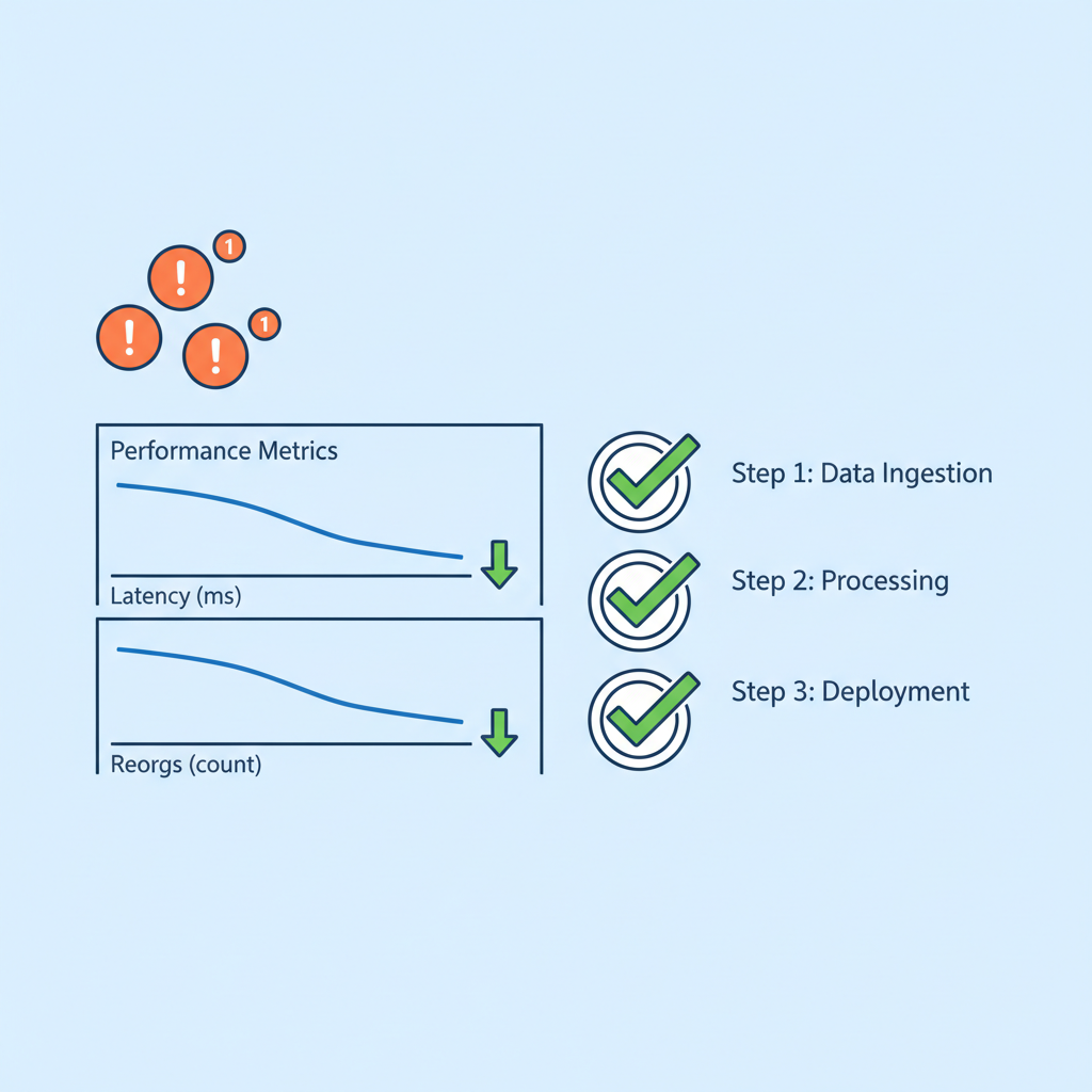 alert notifications on dashboard, trending down graphs for latency and reorgs, success checkmarks