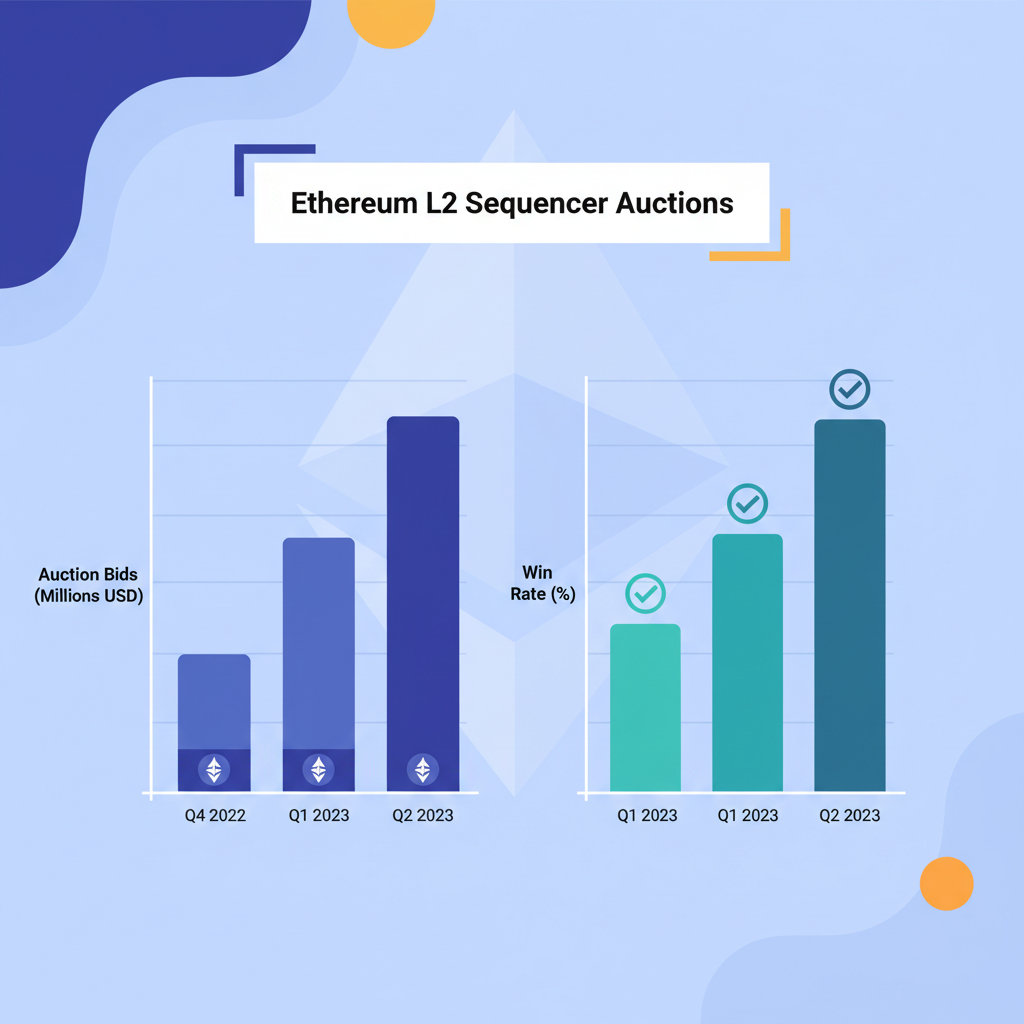 bar chart of historical L2 sequencer auction bids and win rates, Ethereum theme, data visualization