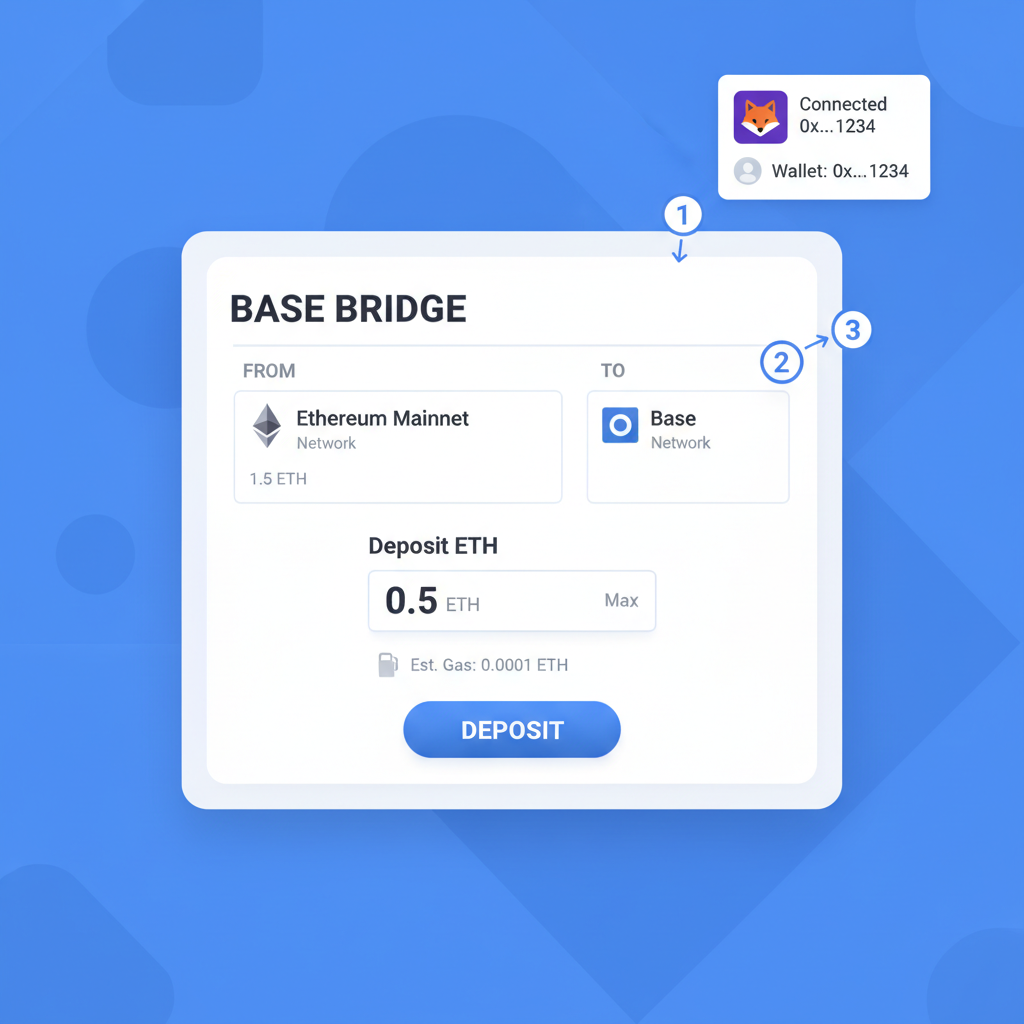 Base bridge interface with MetaMask connected, ETH deposit form