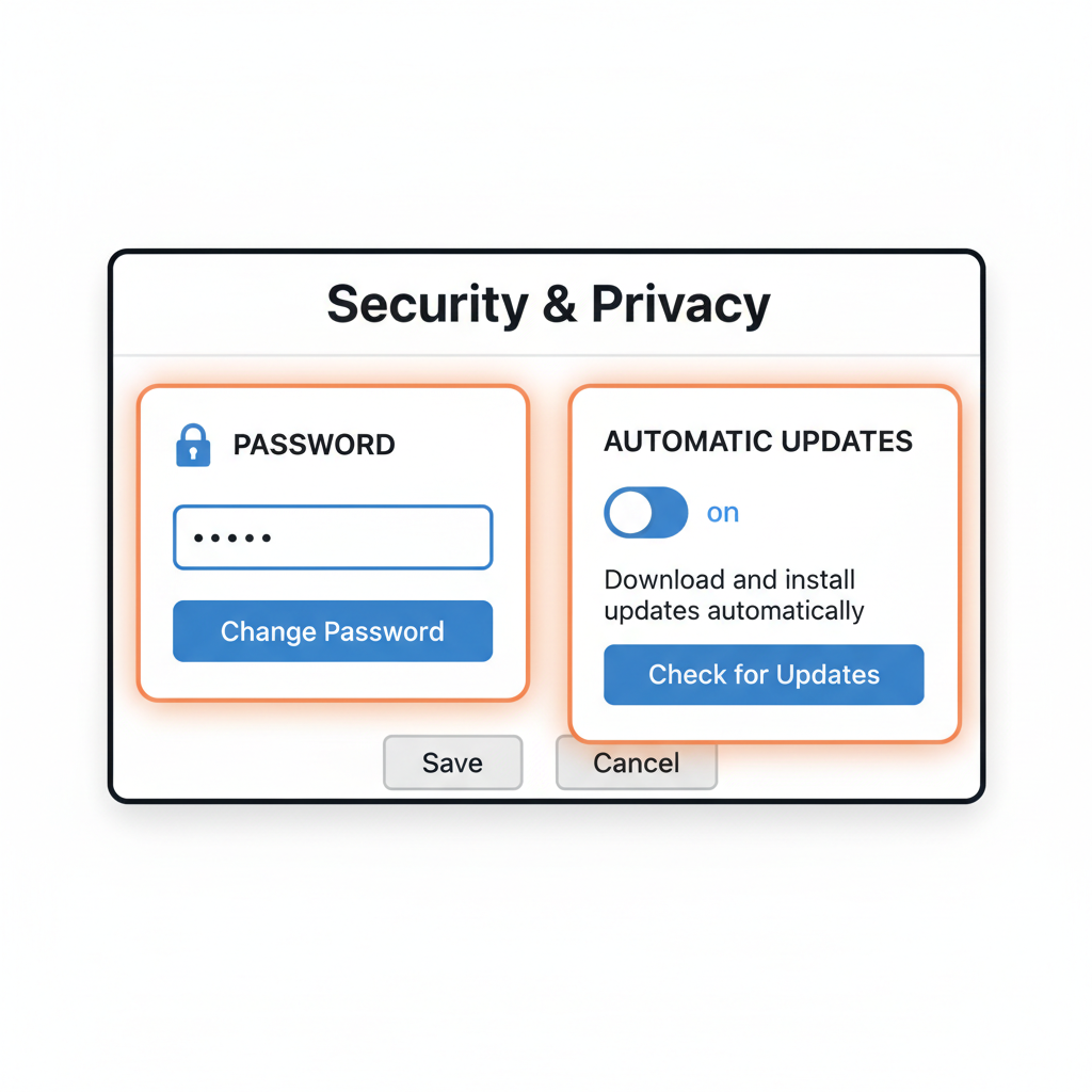 MetaMask security settings panel with password and updates