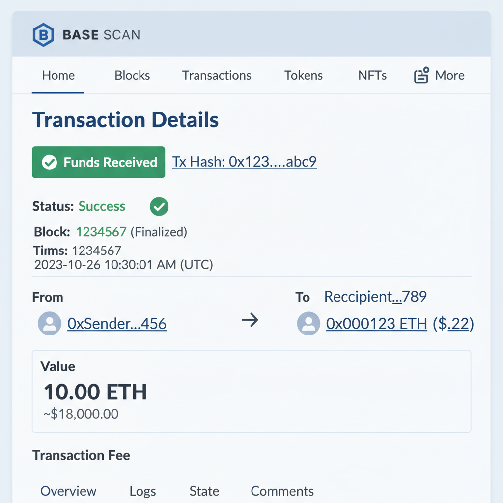 screenshot Basescan.org Base network tx details funds received