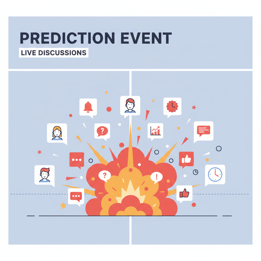 exploding social media notifications with prediction event discussions, fiery graphics