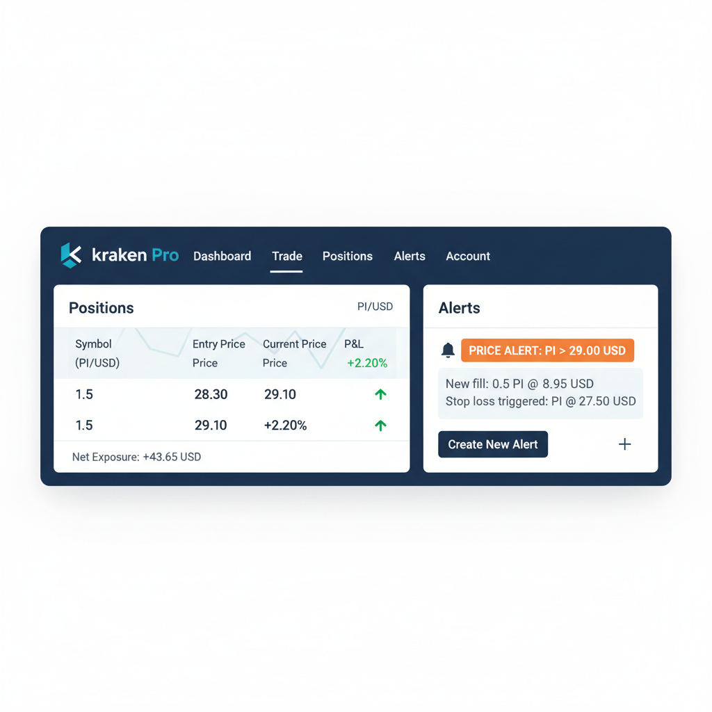 Kraken Pro positions and alerts dashboard for PI trades