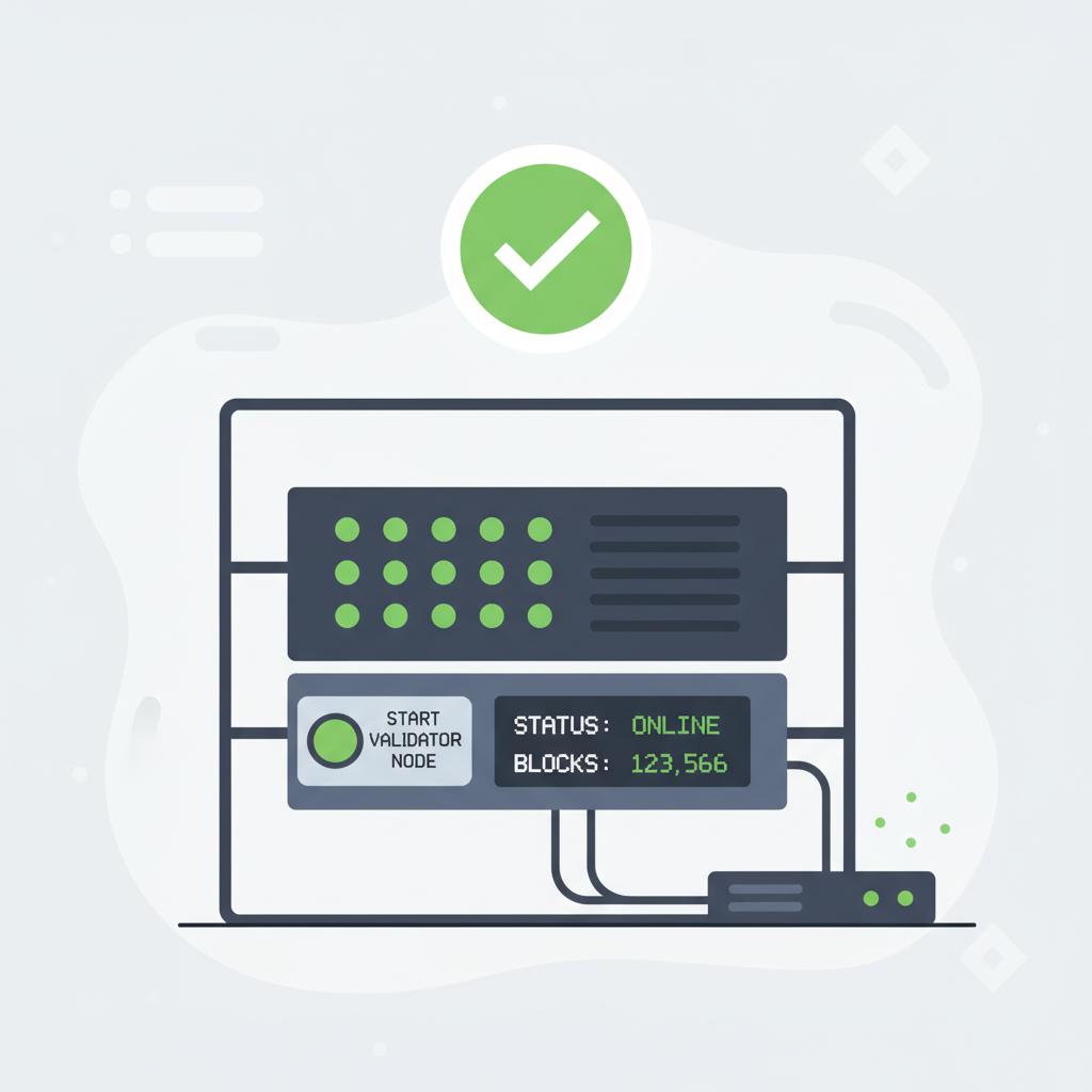 starting blockchain validator node on server, dashboard with green status lights