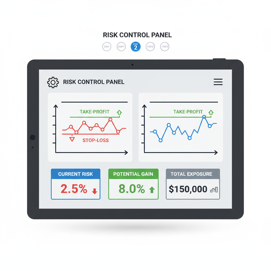 risk management dashboard with stop-loss and take-profit levels on charts