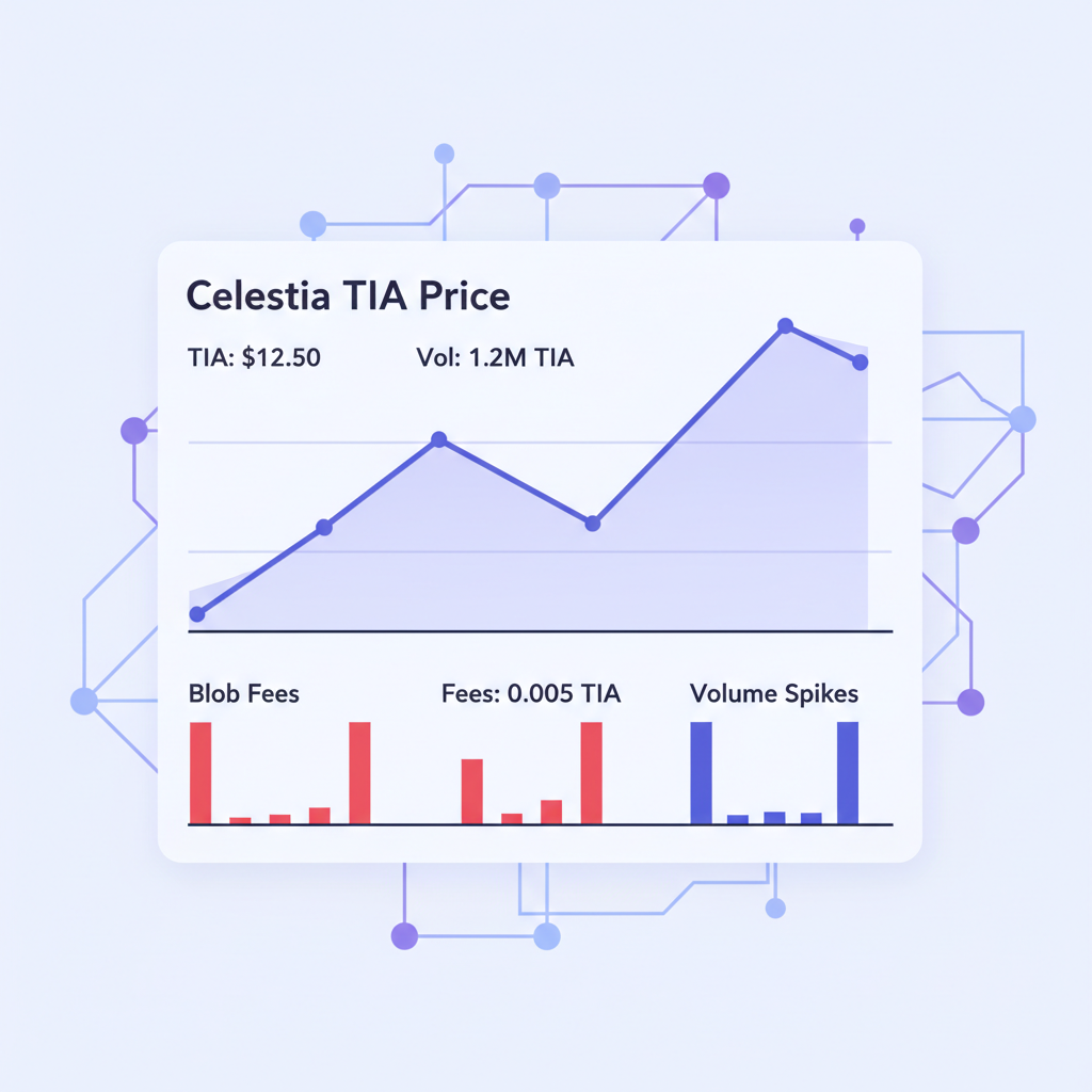 real-time crypto charts with Celestia TIA price, blob fees, and volume spikes