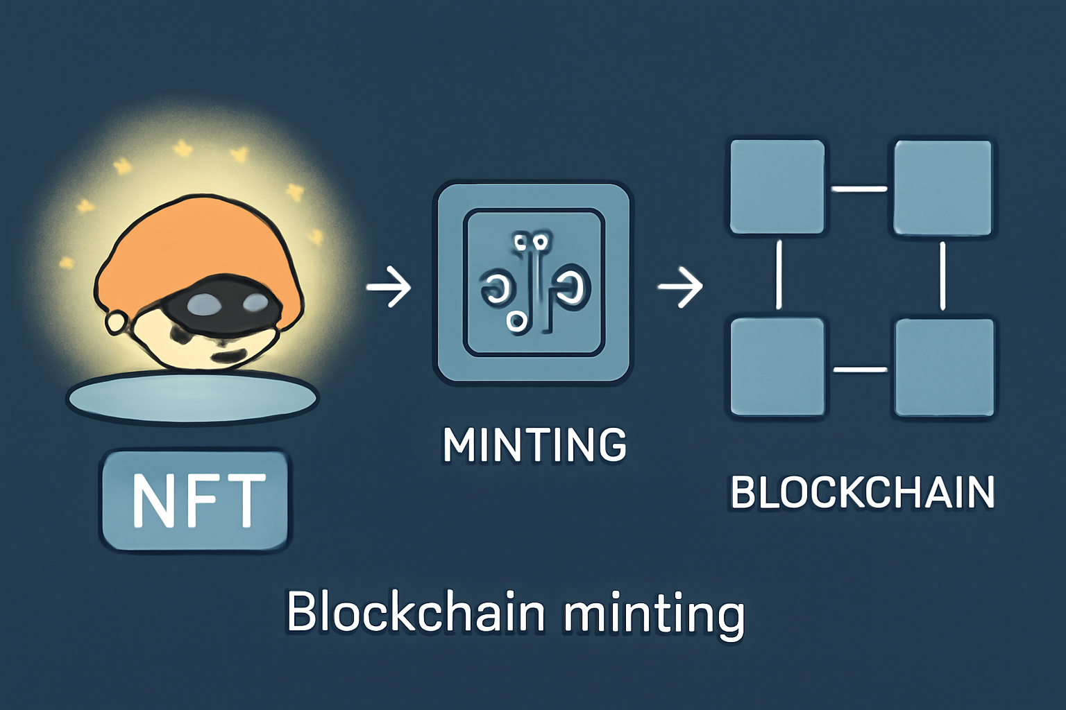 Blockchain minting animation of glowing Kabuto Pokémon NFT