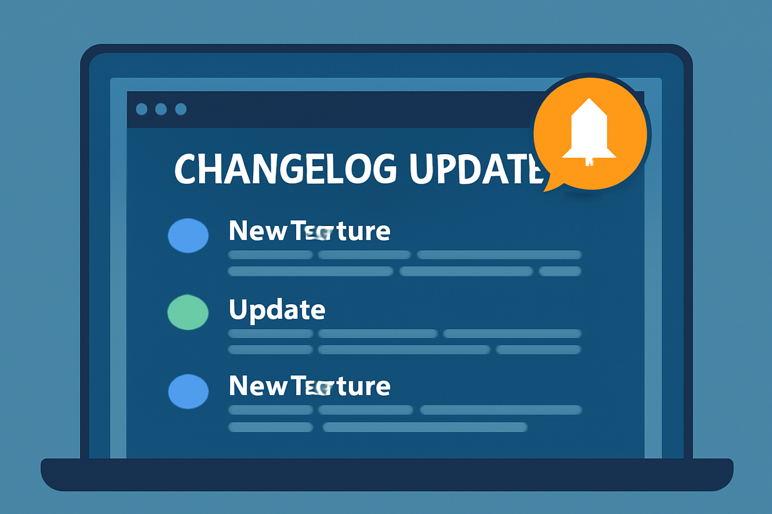 screen showing changelog updates on gaming site, notifications alert, futuristic dashboard