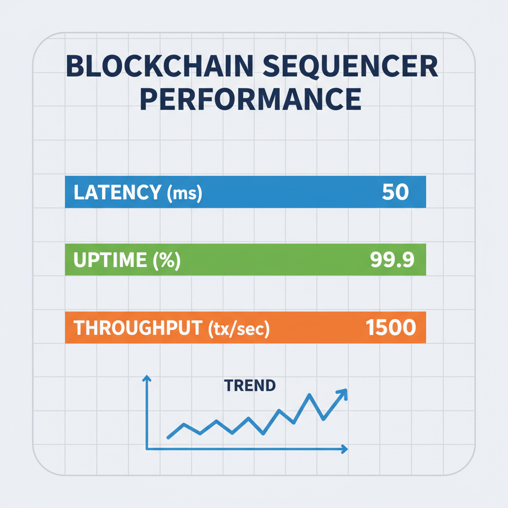 professional chart of blockchain sequencer performance metrics including latency uptime throughput