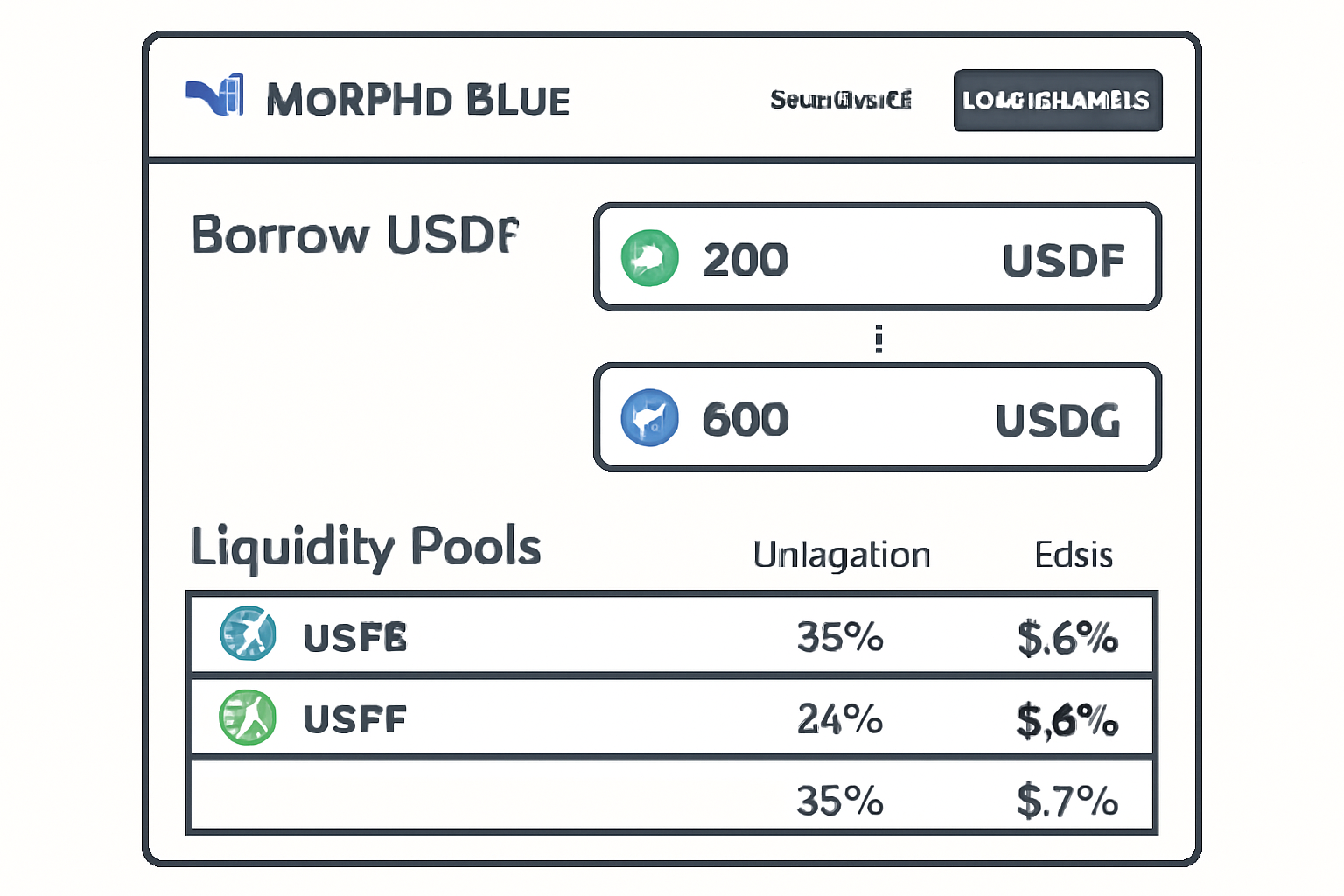Borrowing USDT against USDC collateral on Morpho Blue dashboard, liquidity pools and rates display