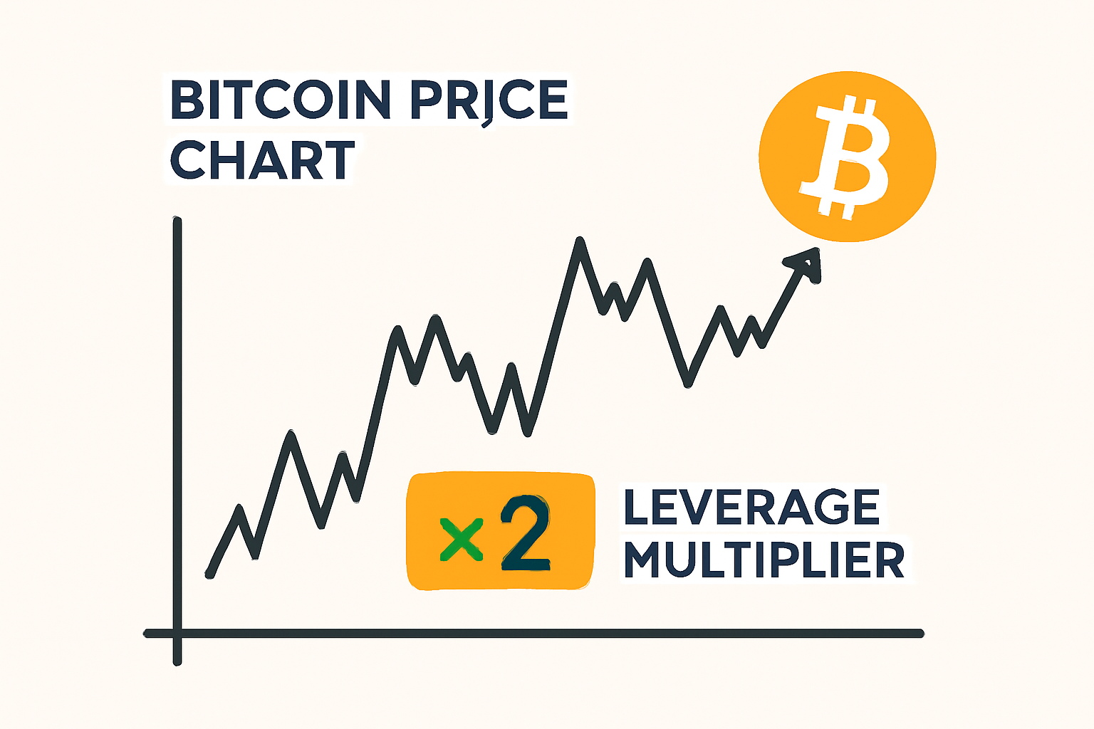 volatile Bitcoin price chart with leverage multiplier overlay