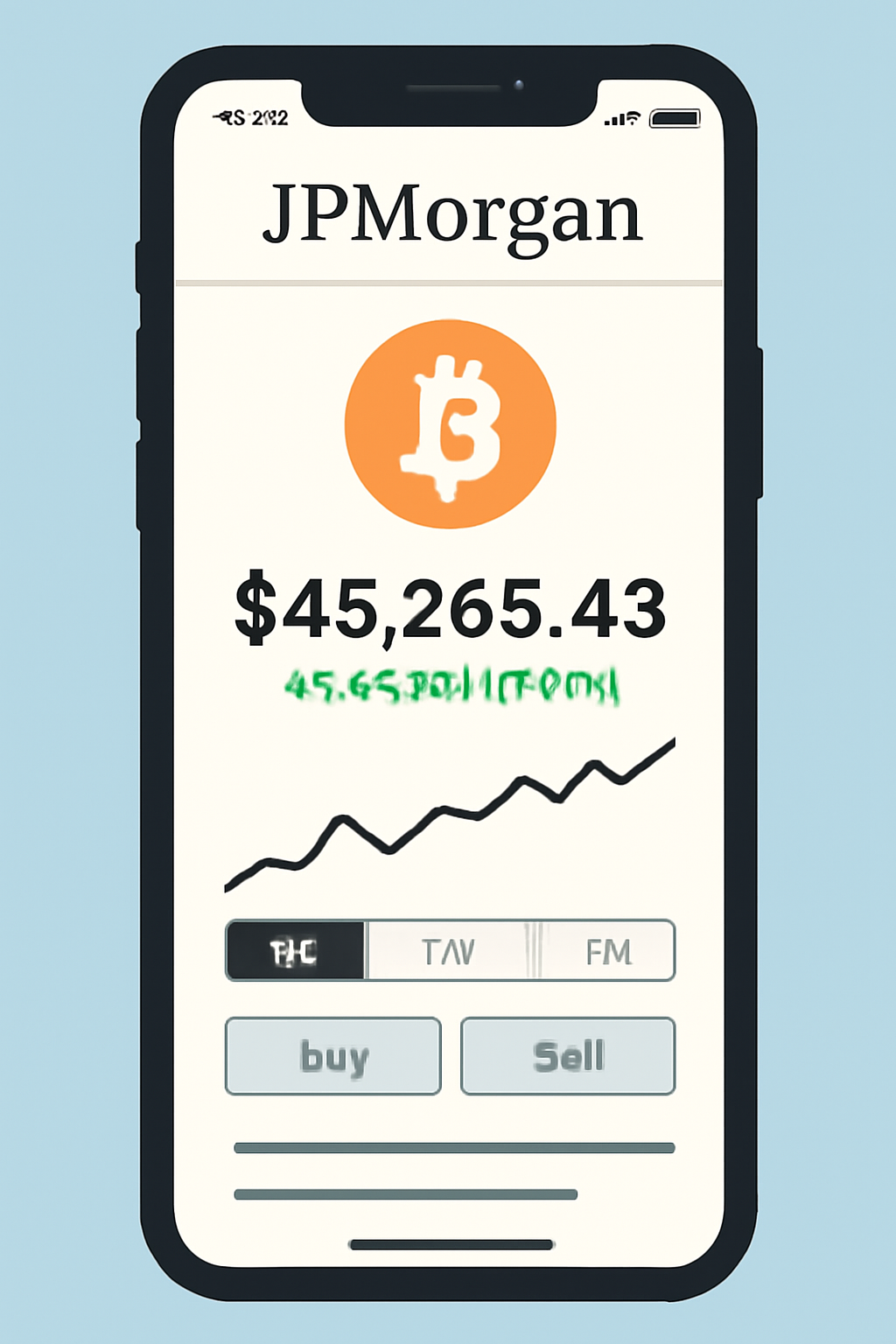 smartphone screen showing JPMorgan app with Bitcoin dashboard