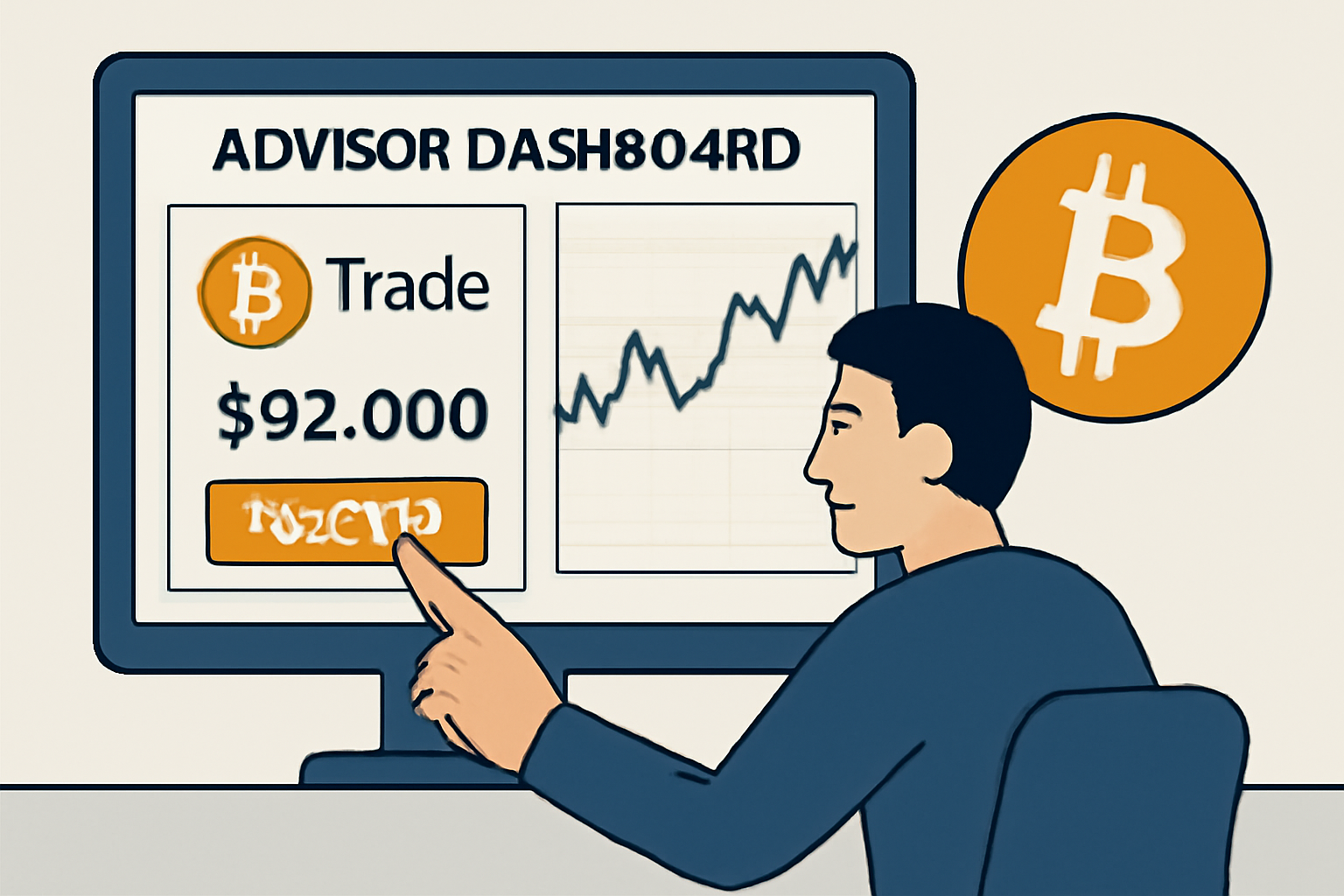 executing trade on advisor dashboard, bitcoin monitoring app, real-time charts $92k price
