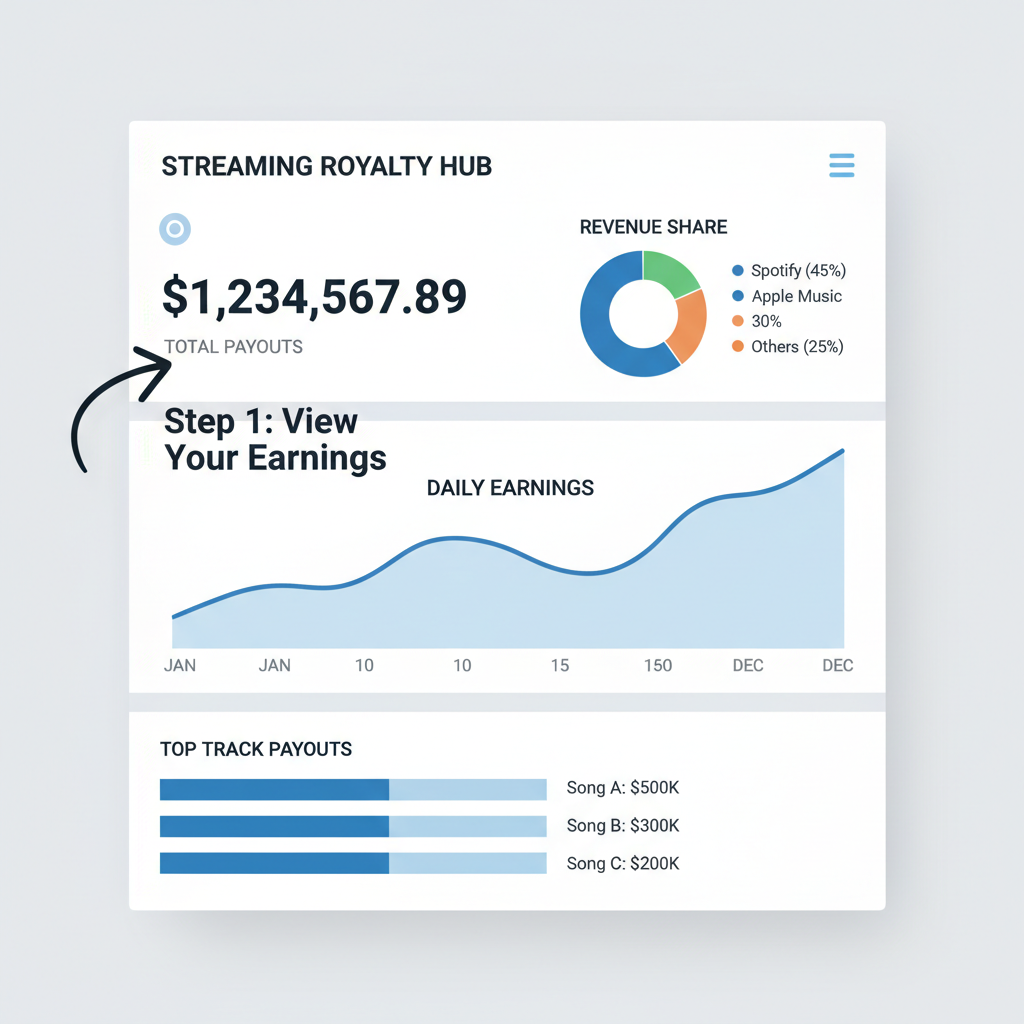 modern dashboard displaying streaming royalty payouts and charts