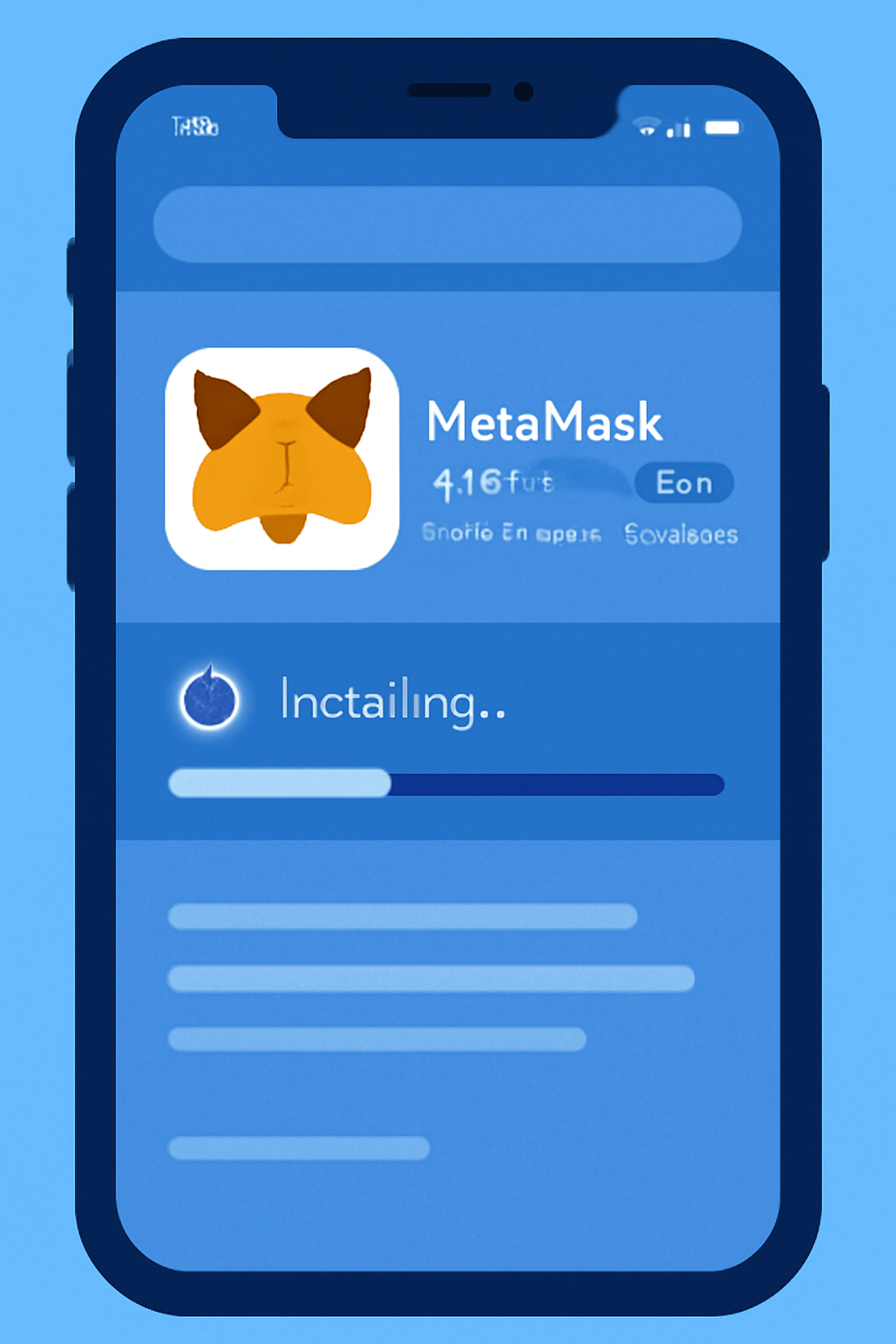 smartphone screen installing MetaMask app, clean app store interface, vibrant blue tones