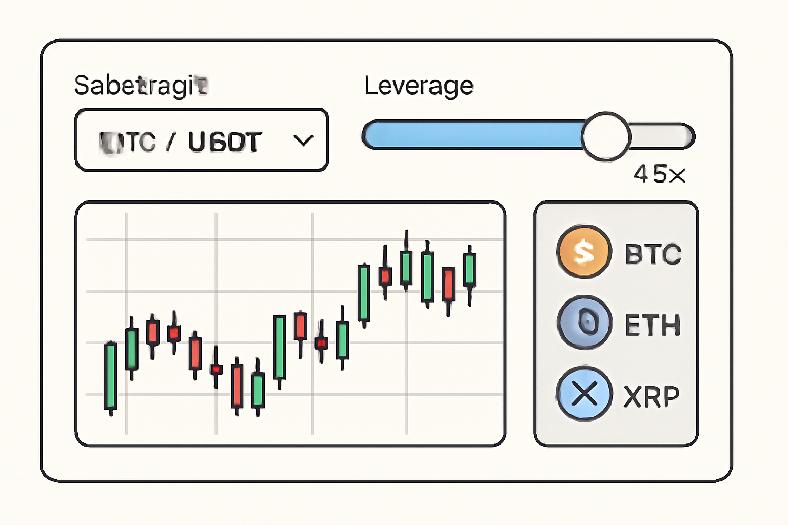 trading interface selecting crypto pair and 40x leverage slider, charts and tokens displayed