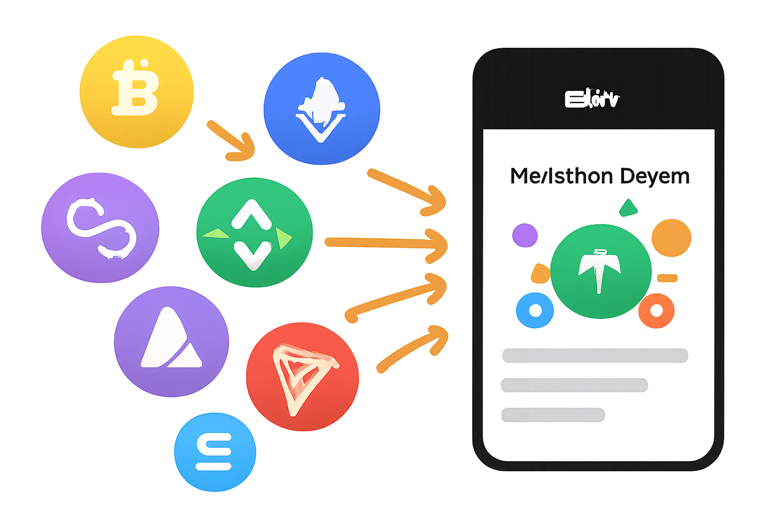 diverse blockchain icons flowing into OKX wallet, multichain deposit interface, vibrant crypto transfers