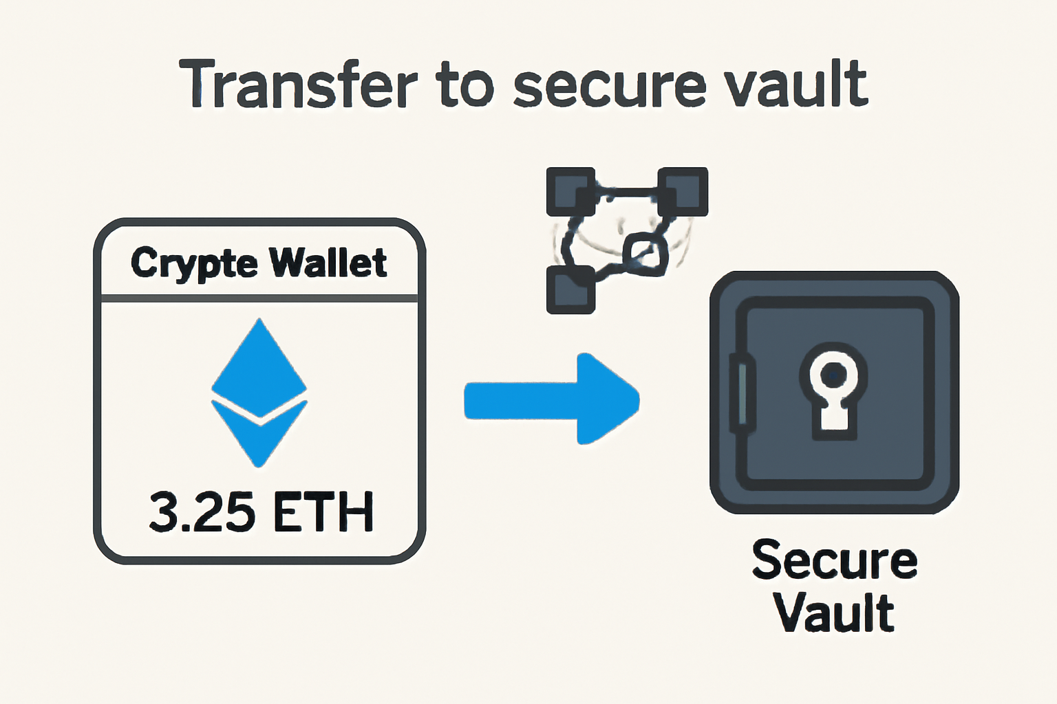 crypto wallet funding interface, transferring ETH to secure vault, blockchain visualization