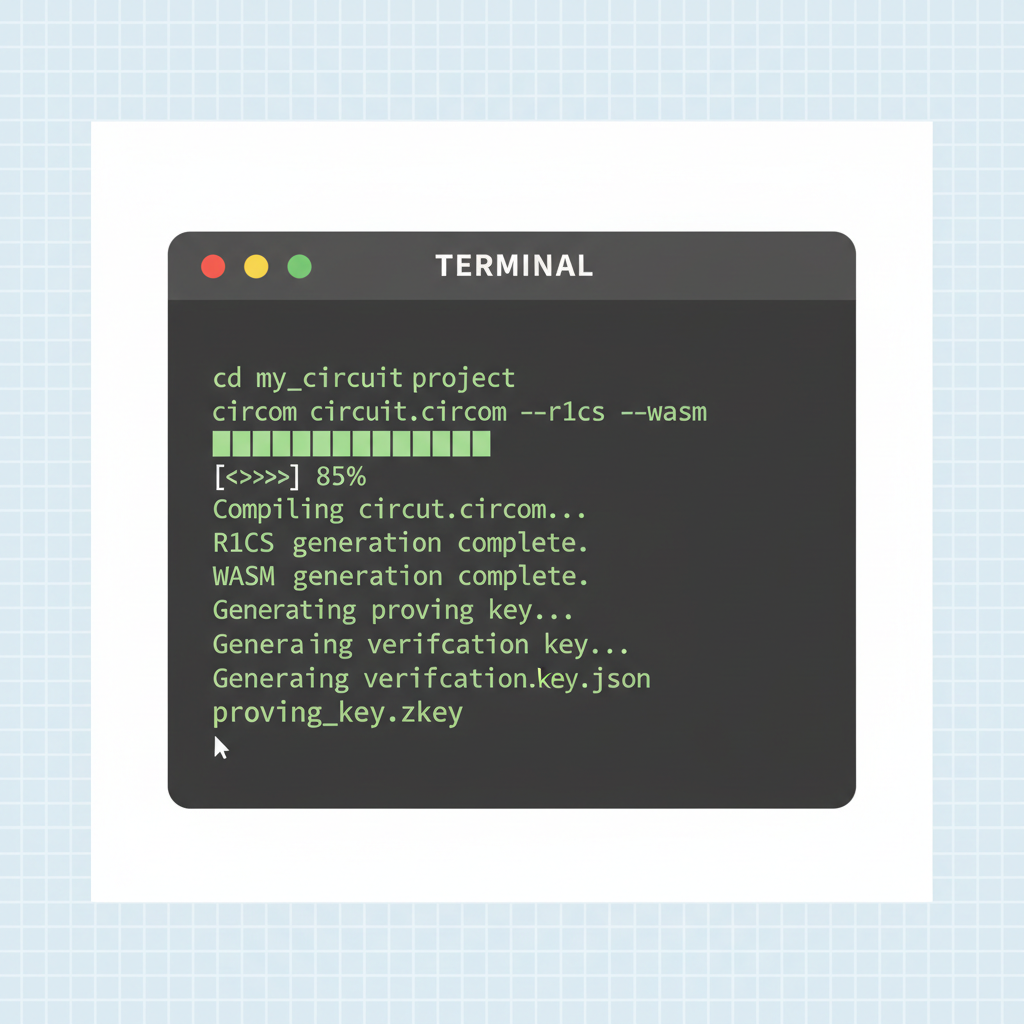 terminal compiling Circom ZK circuit generating proving verification keys
