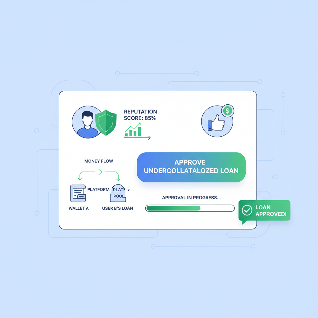 defi lending app approving undercollateralized loan via reputation score, money flow