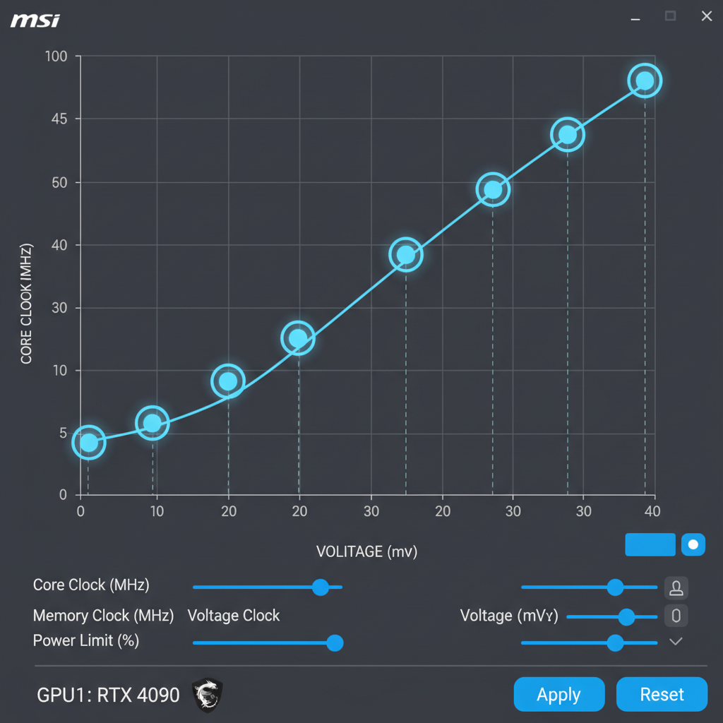 MSI Afterburner voltage frequency curve editor screenshot, RTX 4090 highlighted points