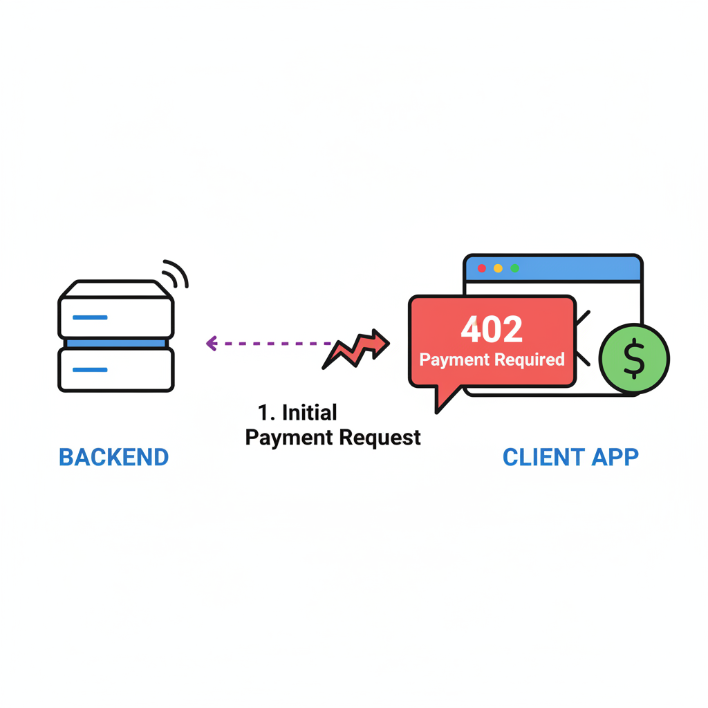 JavaScript client code snippet handling HTTP 402, signing Solana USDC payment