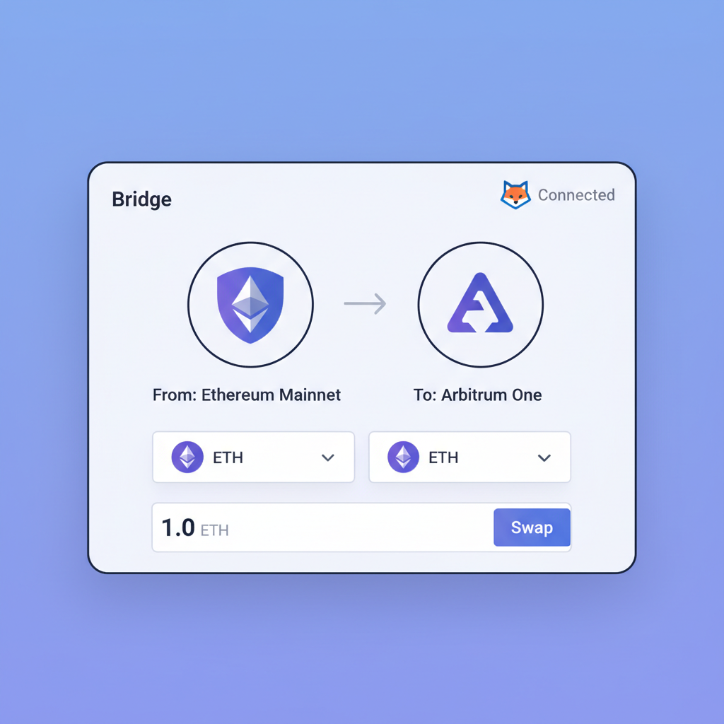 deBridge interface with MetaMask connected, ETH bridge from Ethereum to Arbitrum selected