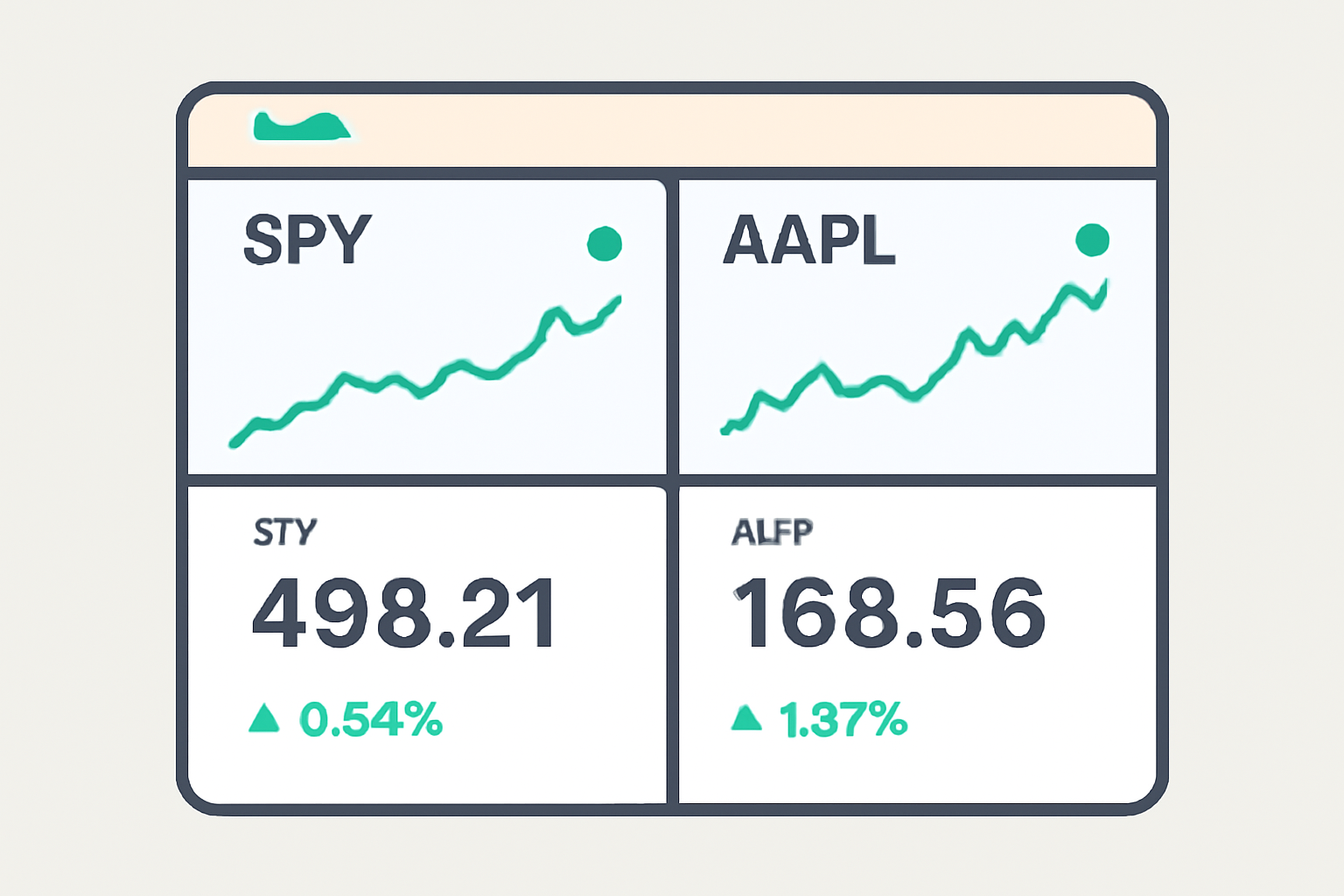 A dashboard screen showing live charts and prices for tokenized stocks like SPY and AAPL, with real-time update indicators.