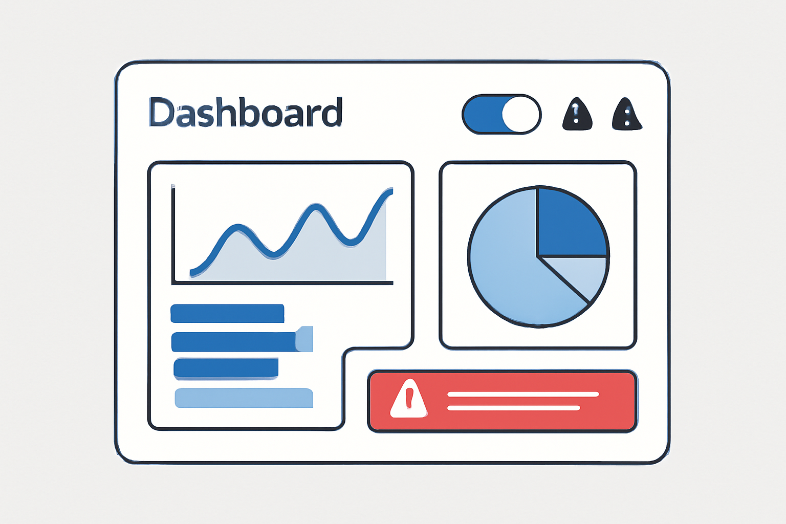 A dashboard interface with toggled alerts, analytics graphs, and notification icons, emphasizing real-time monitoring.
